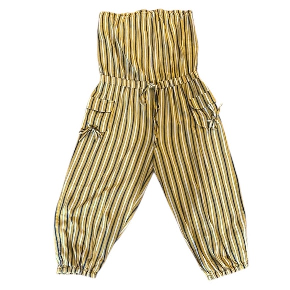 Yellow Striped Sleeveless Tube Top One Piece Outfit Size Large - Picture 3 of 8